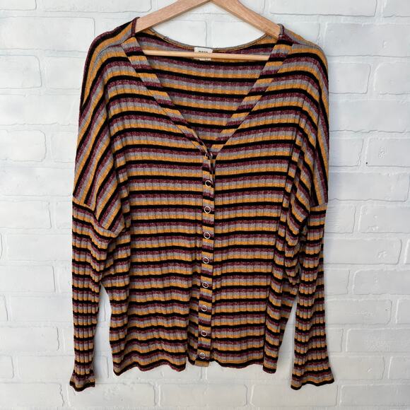 BKE Women's Striped Long Sleeve Knit Oversize Snap Button Top -sz L - Picture 1 of 6